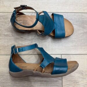 Miz Mooz Mari Teal Blue Leather Flats Gladiator Sandals Size 37 7 Boho Casual